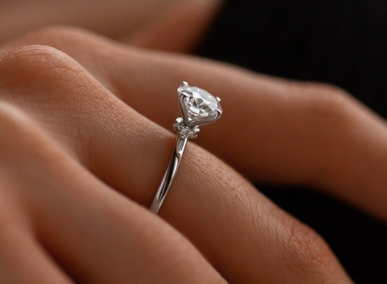 925 Sterling Silver Solitaire with brilliant Cut Monzonite Diamond  Rings for Women and Girls